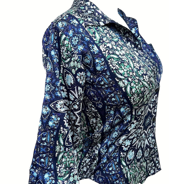 Victoria's Secret Other - Victoria's Secret - Blue Green White Satin Button Up Sleep Pajama Shirt M